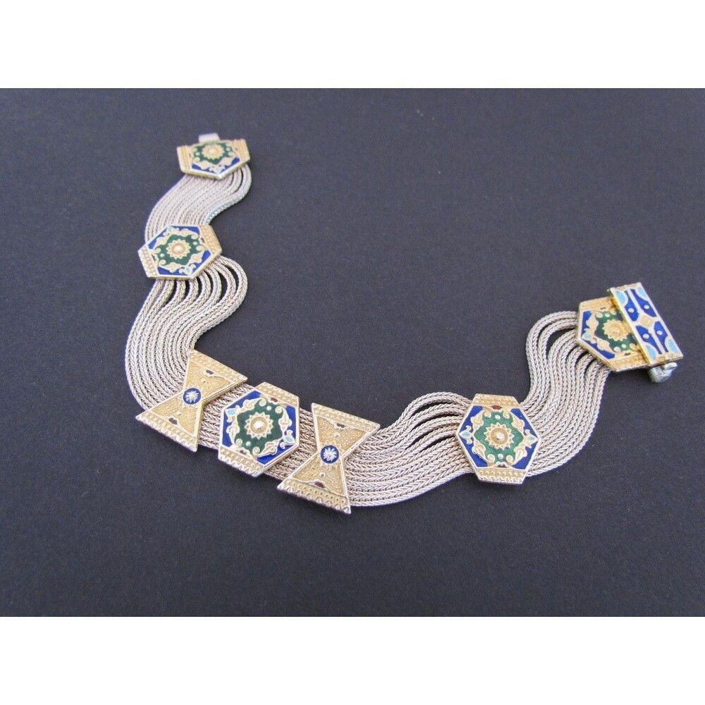 Vintage Bracelet 925 Silver Enamel Plaque Bracelet from MFA Boston Y2K